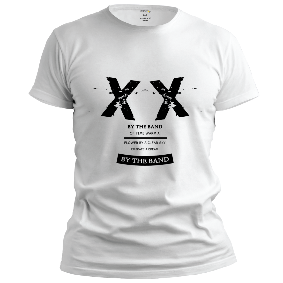 Εικόνα της T-shirt με τύπωμα "by the band" λευκό