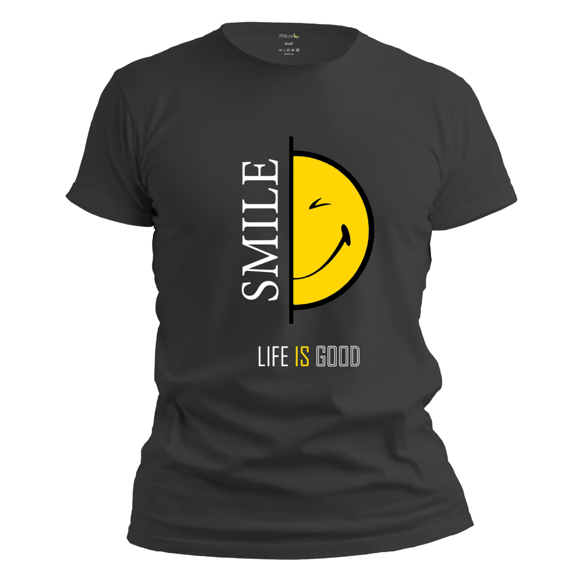 Εικόνα της T-shirt με τύπωμα "smile life is good" μαύρο