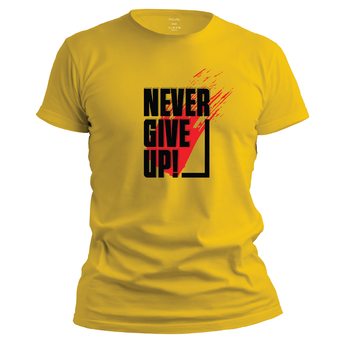 Εικόνα της T-shirt με τύπωμα "never give up" κίτρινο