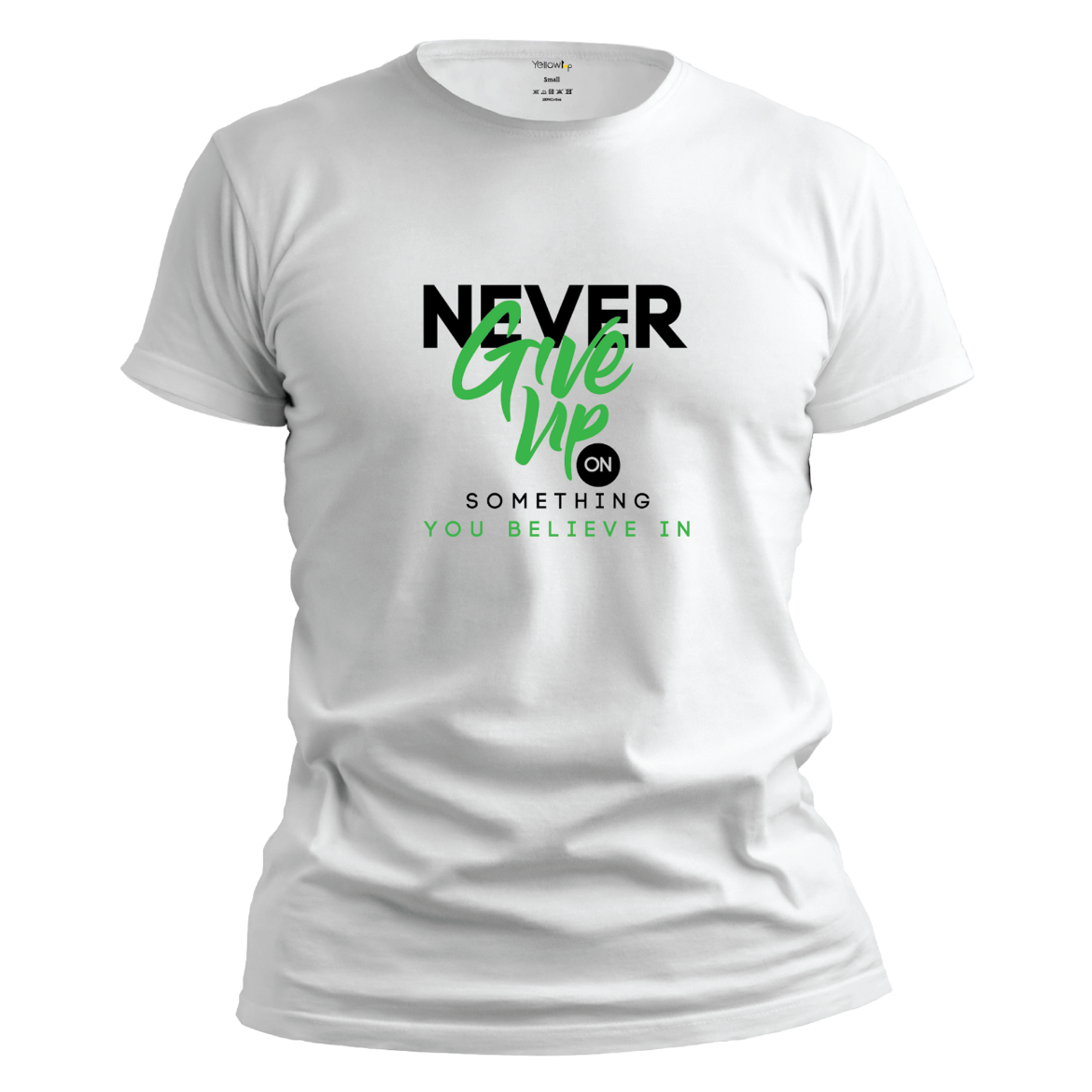 Εικόνα της T-shirt με τύπωμα "never give up" λευκό