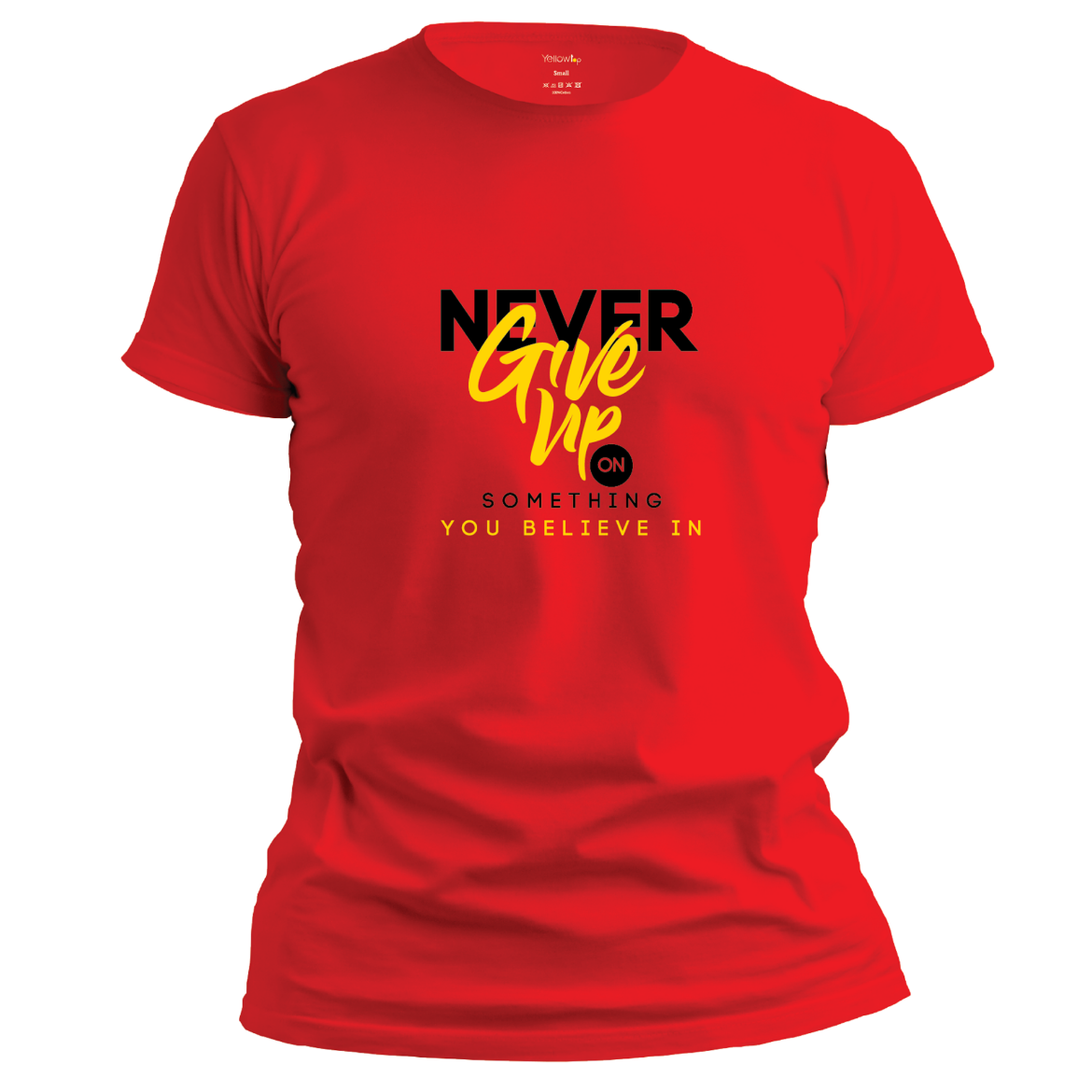 Εικόνα της T-shirt με τύπωμα "never give up" κόκκινο