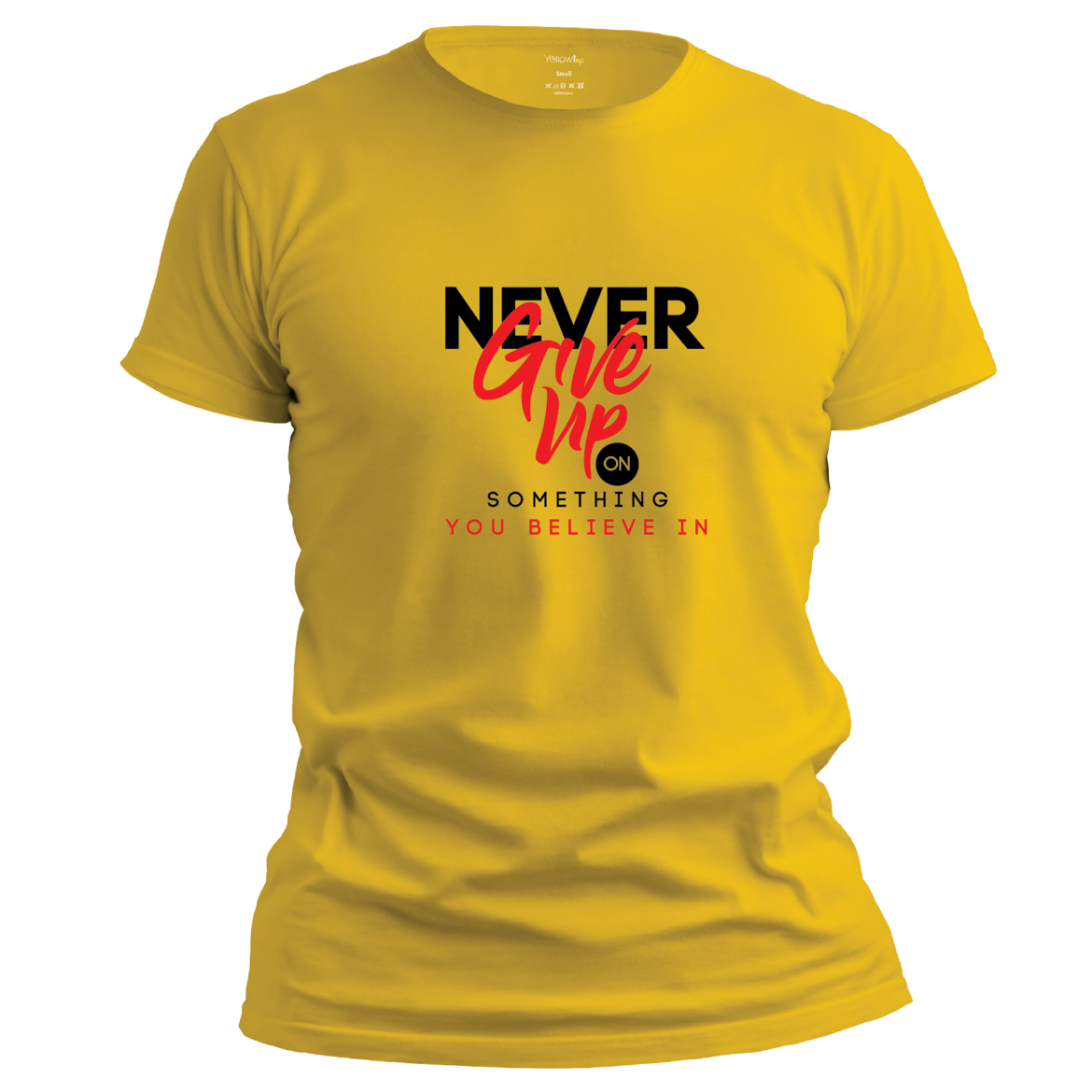 Εικόνα της T-shirt με τύπωμα "never give up" κίτρινο