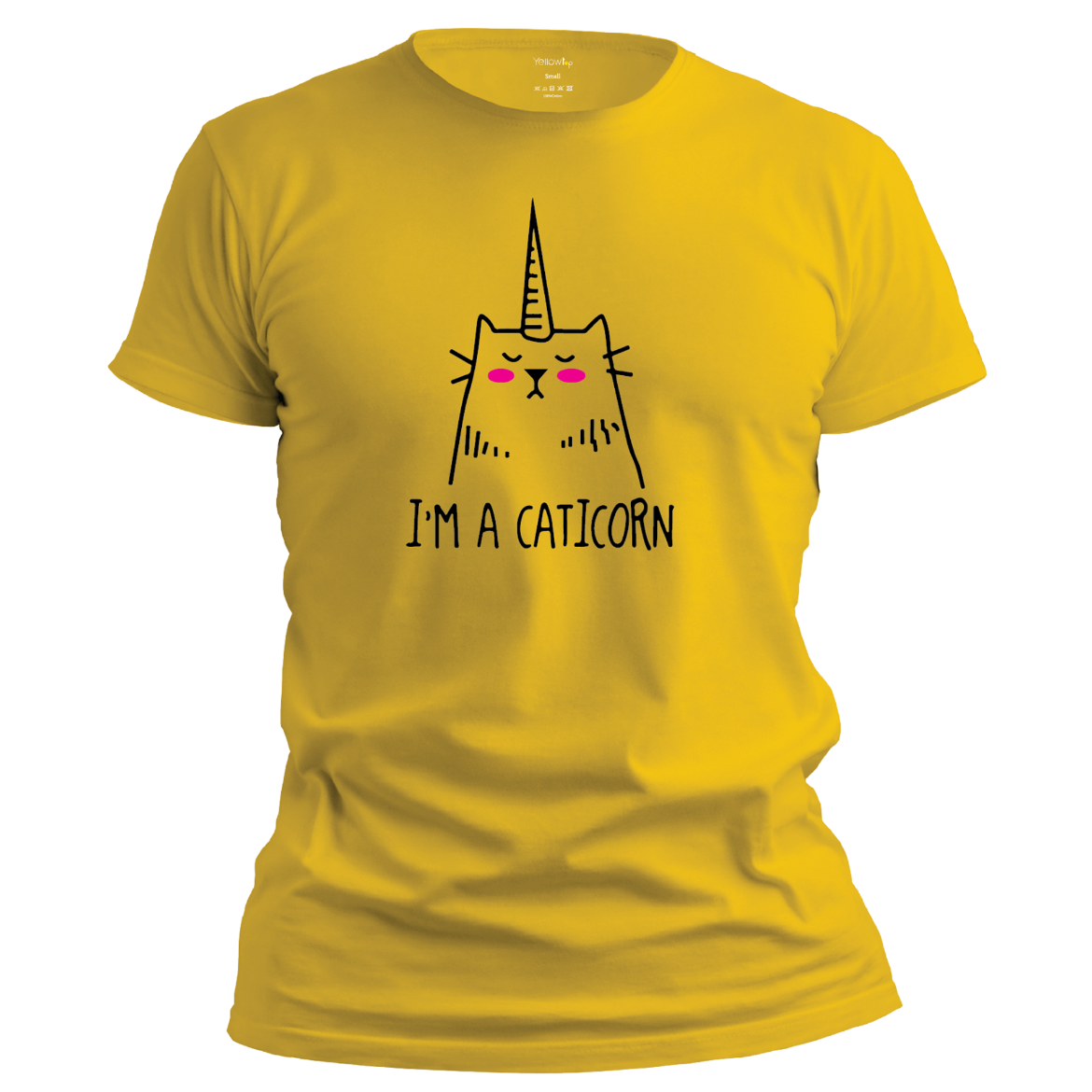 Εικόνα της T-shirt με τύπωμα "caticorn" κίτρινο