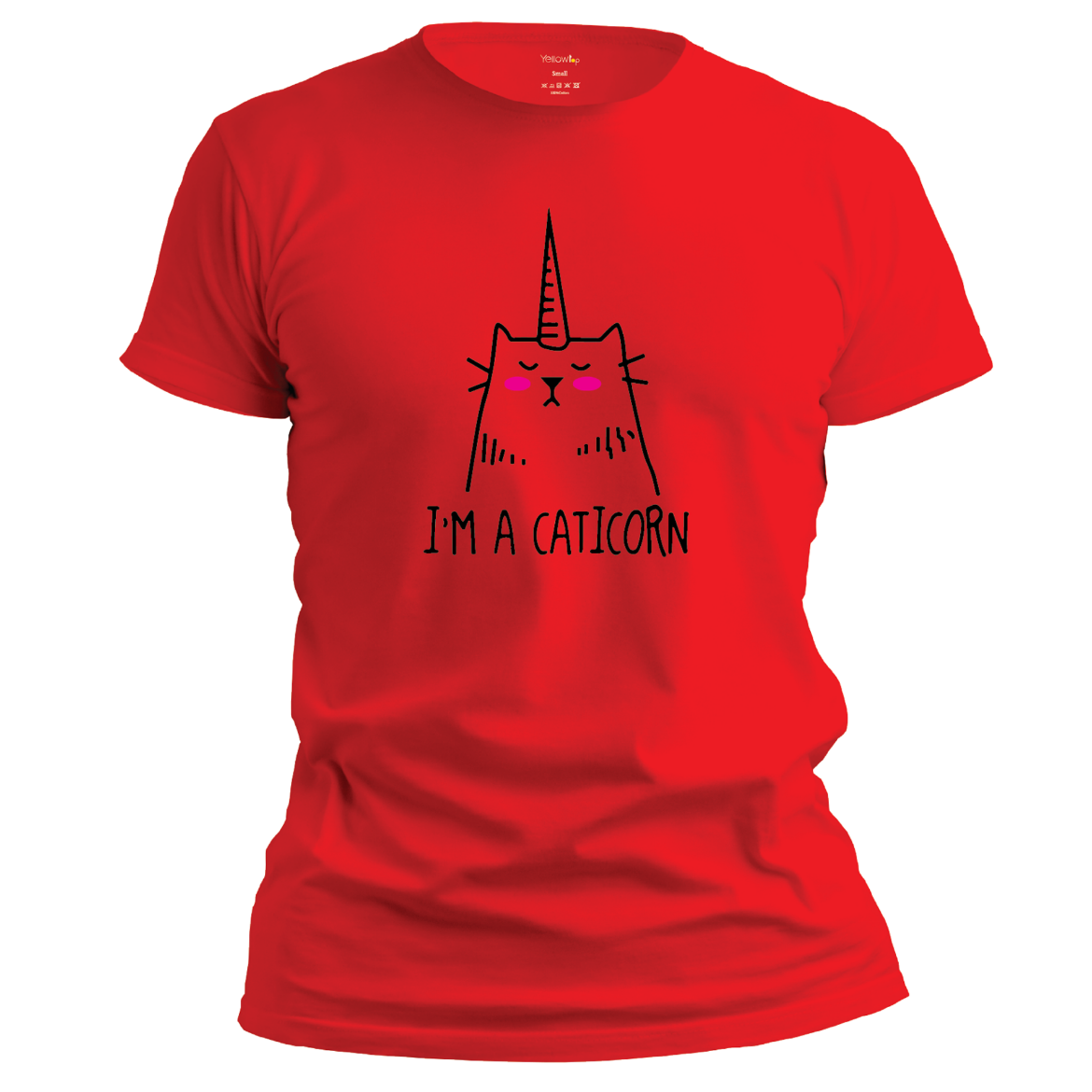 Εικόνα της T-shirt με τύπωμα "caticorn" κόκκινο