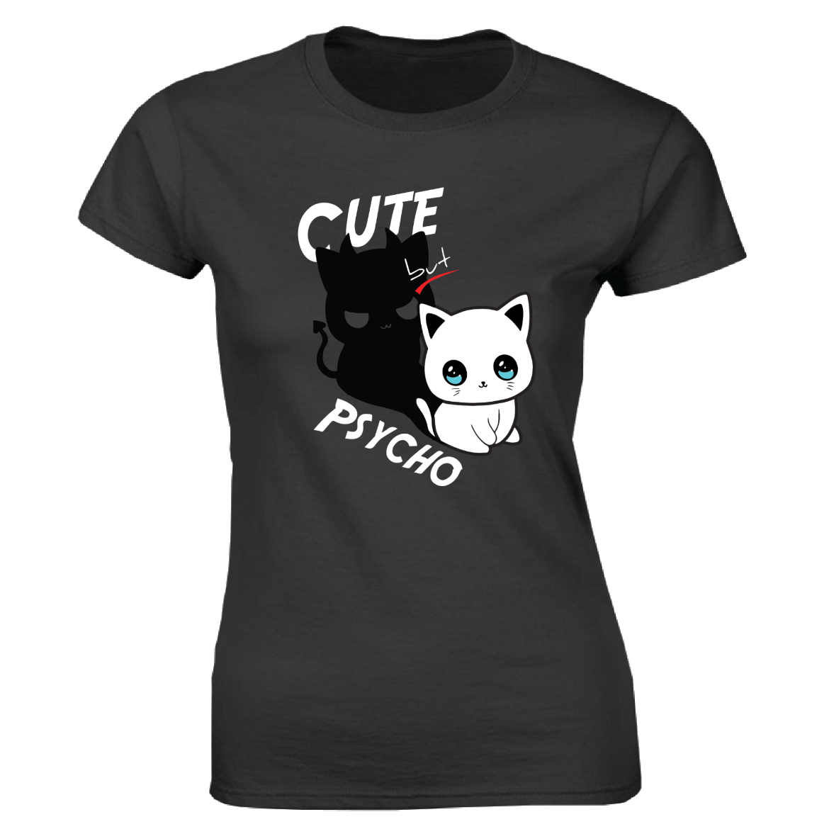 Εικόνα της Γυναικείο T-shirt με τύπωμα "Cute but psycho" Μαύρο