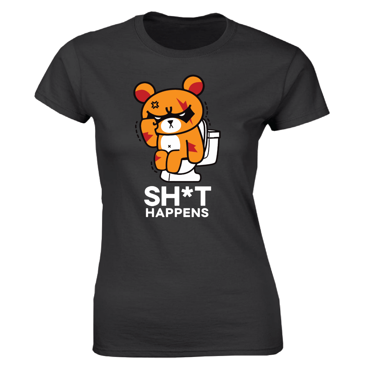 Εικόνα της Γυναικείο T-shirt με τύπωμα "Sh*t Happens" Μαύρο