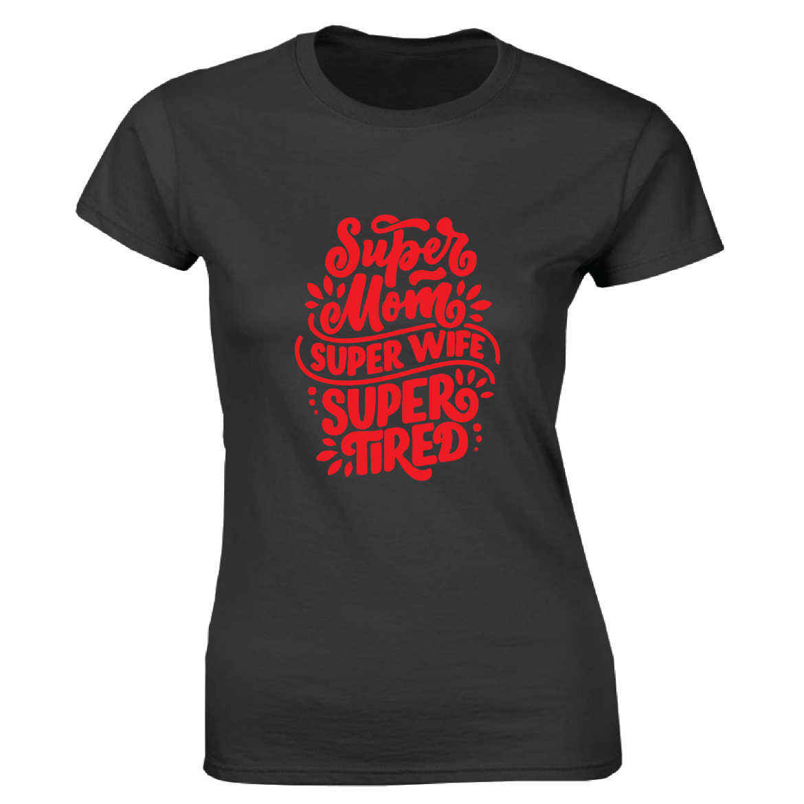 Εικόνα της Γυναικείο T-shirt με τύπωμα "Super tired Mom" Μαύρο