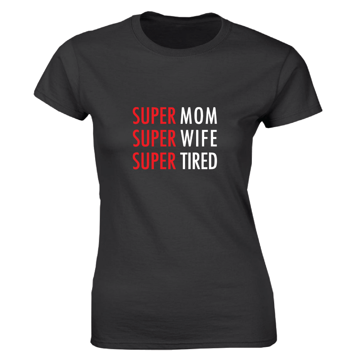 Εικόνα της Γυναικείο T-shirt με τύπωμα "Super Mom tired" Μαύρο