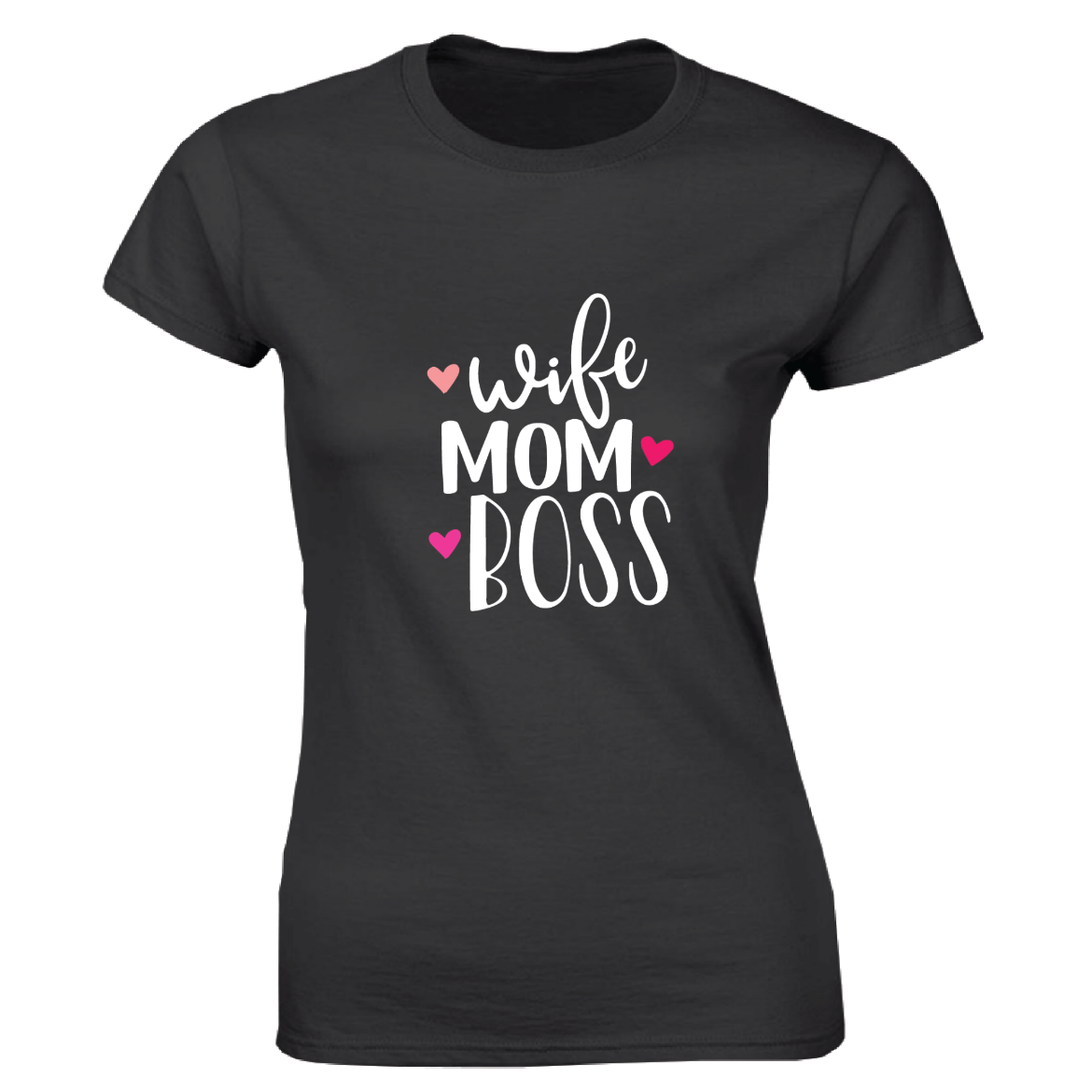 Εικόνα της Γυναικείο T-shirt με τύπωμα "Wife mom boss" Μαύρο