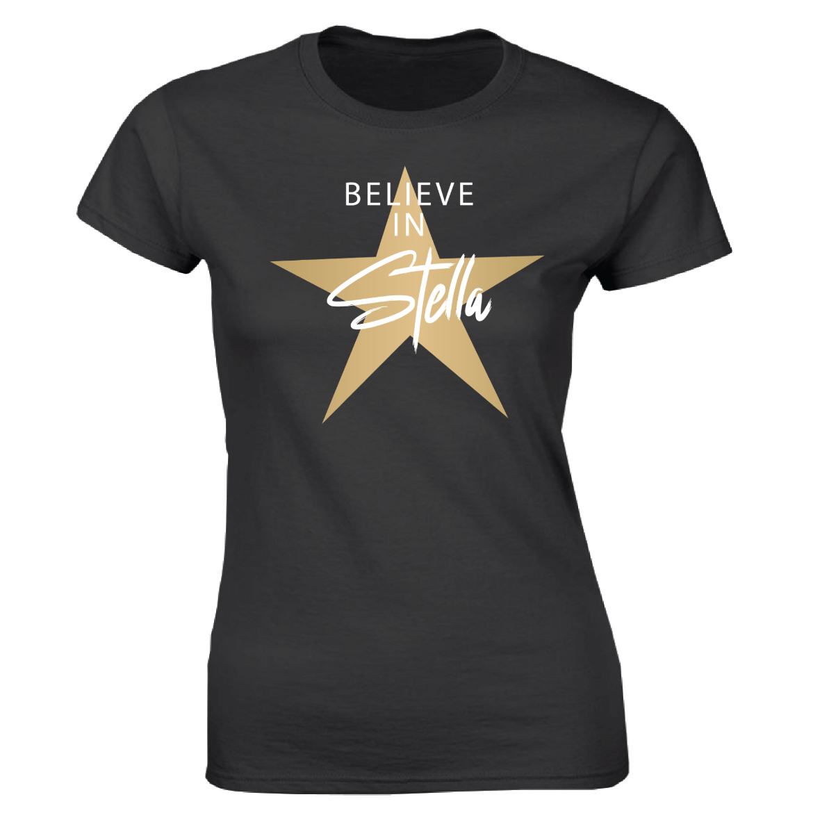 Εικόνα της Γυναικείο T-shirt με τύπωμα "Believe in stella" Μαύρο