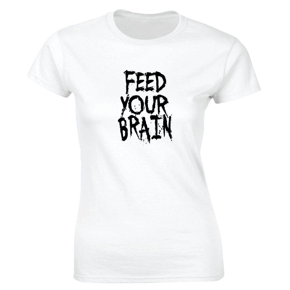 Εικόνα της Γυναικείο T-shirt με τύπωμα "Feed your brain" Λευκό