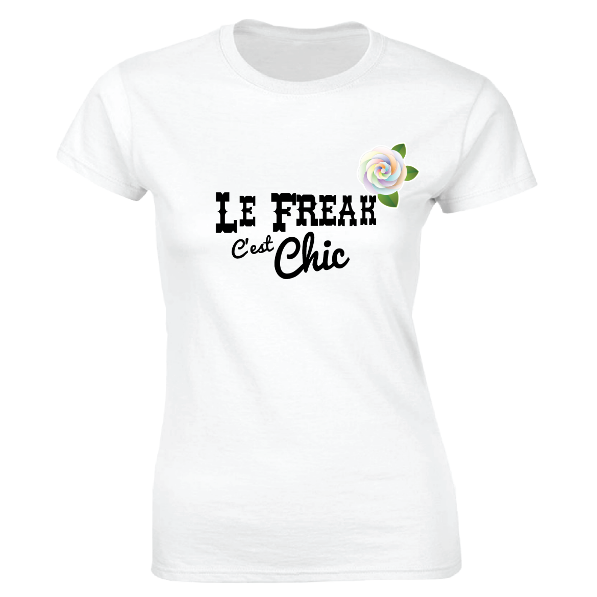 Εικόνα της Γυναικείο T-shirt με τύπωμα "Le freak c'est chic" Λευκό