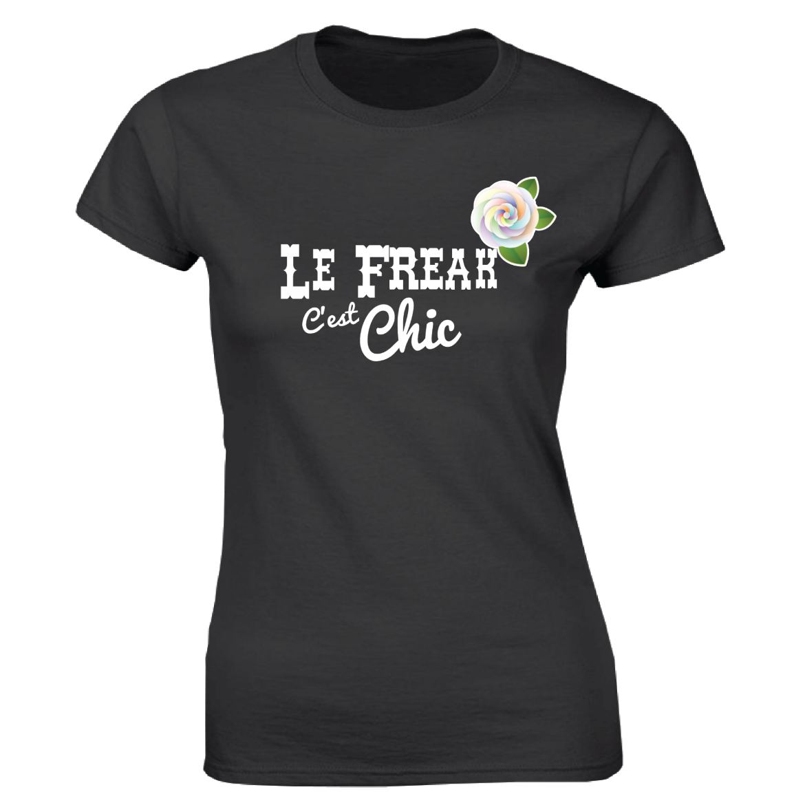 Εικόνα της Γυναικείο T-shirt με τύπωμα "Le freak c'est chic" Μαύρο