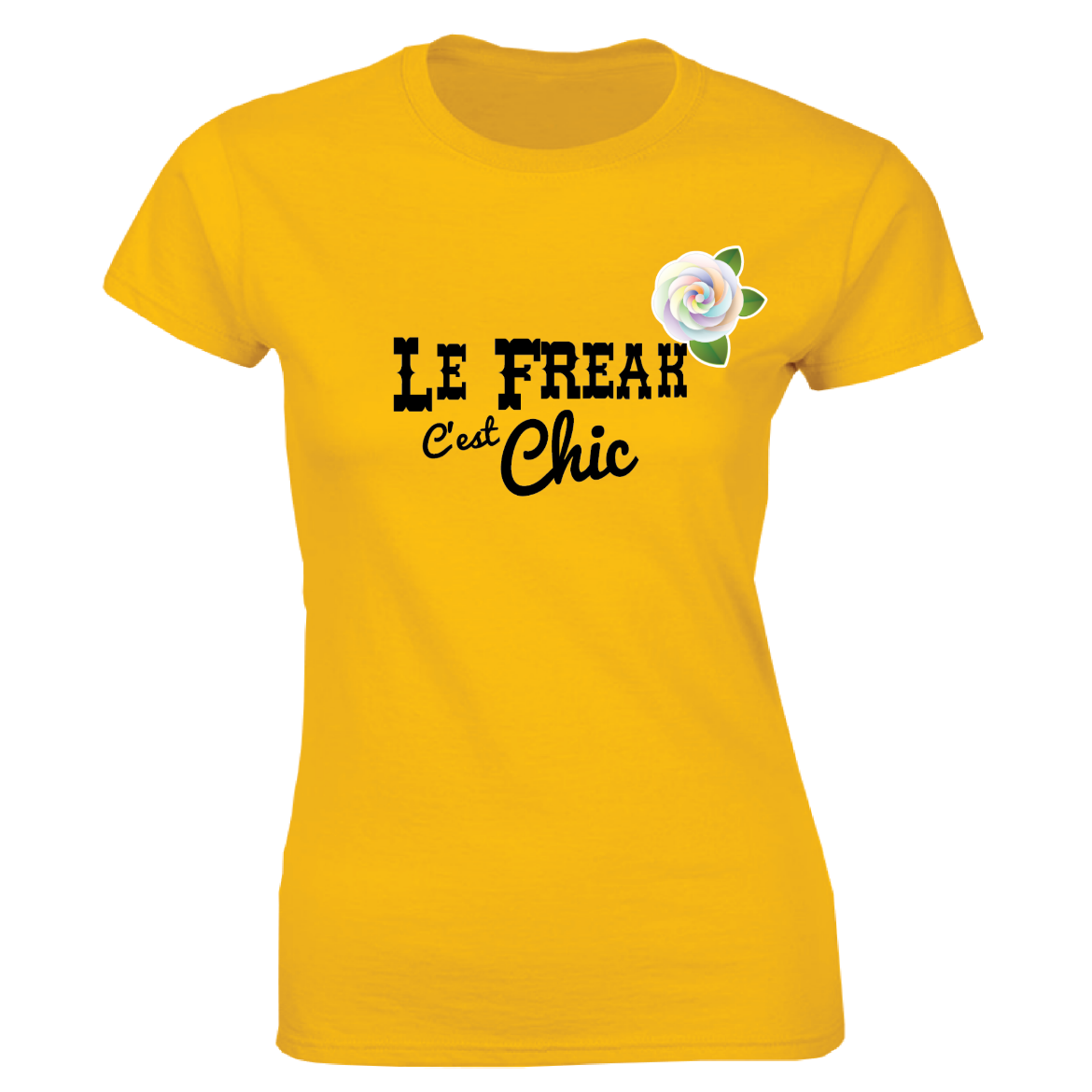 Εικόνα της Γυναικείο T-shirt με τύπωμα "Le freak c'est chic" Κίτρινο