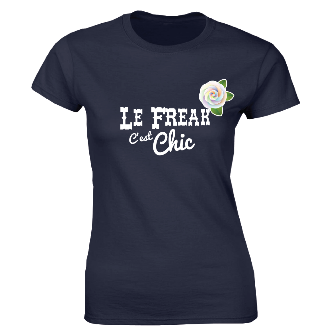 Εικόνα της Γυναικείο T-shirt με τύπωμα "Le freak c'est chic" Μπλε