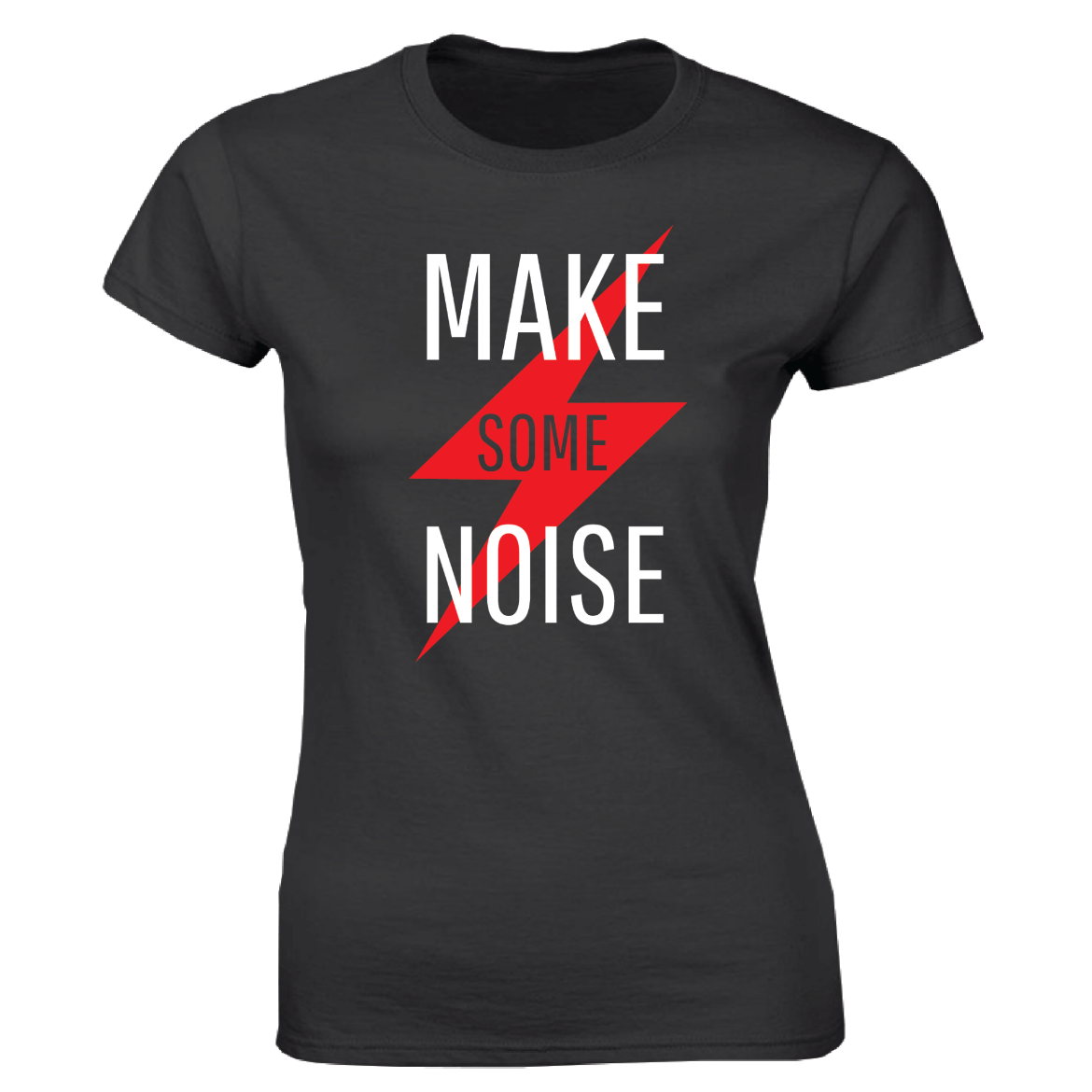 Εικόνα της Γυναικείο T-shirt με τύπωμα "Make some noise" Μαύρο