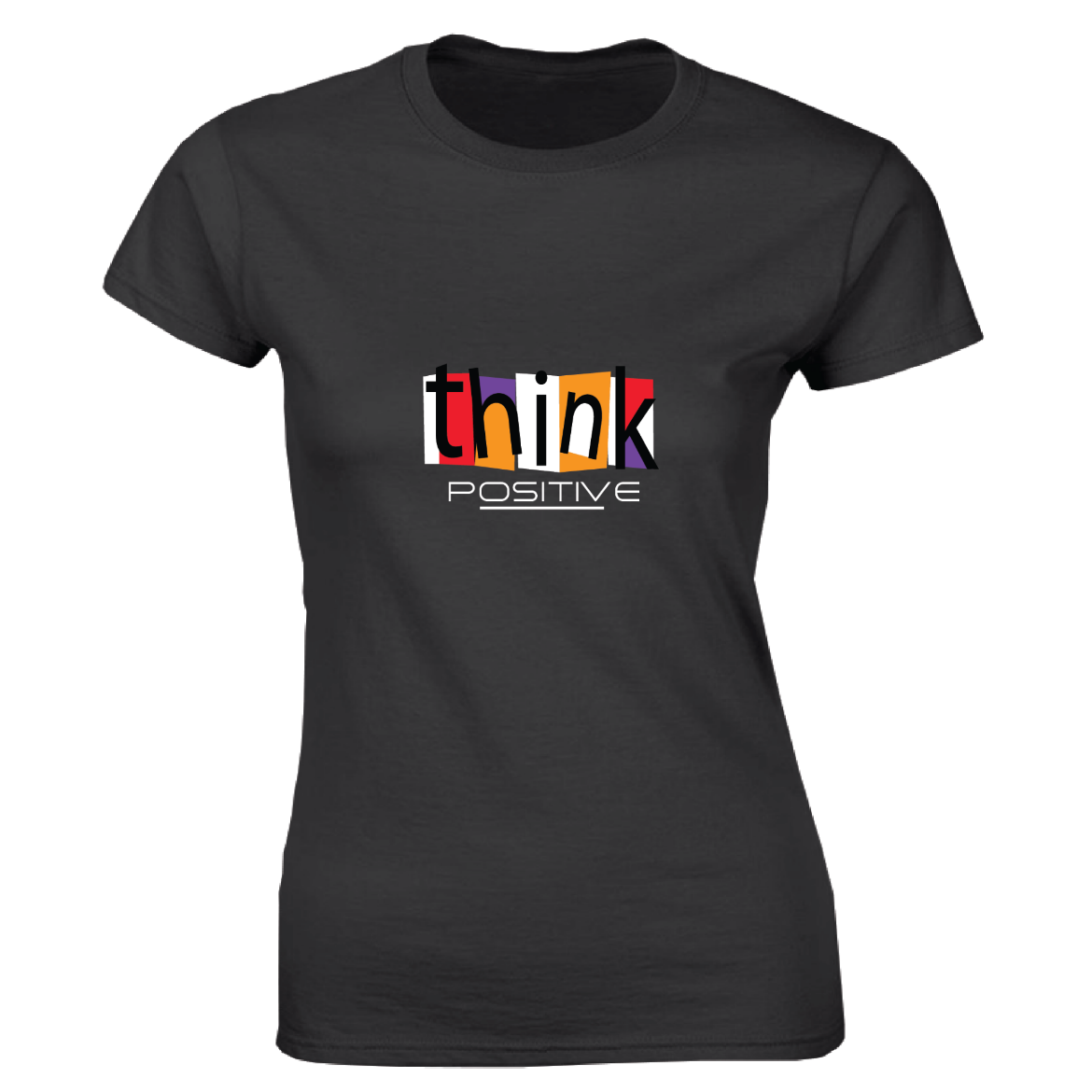 Εικόνα της Γυναικείο T-shirt με τύπωμα "Think positive" Μαύρο