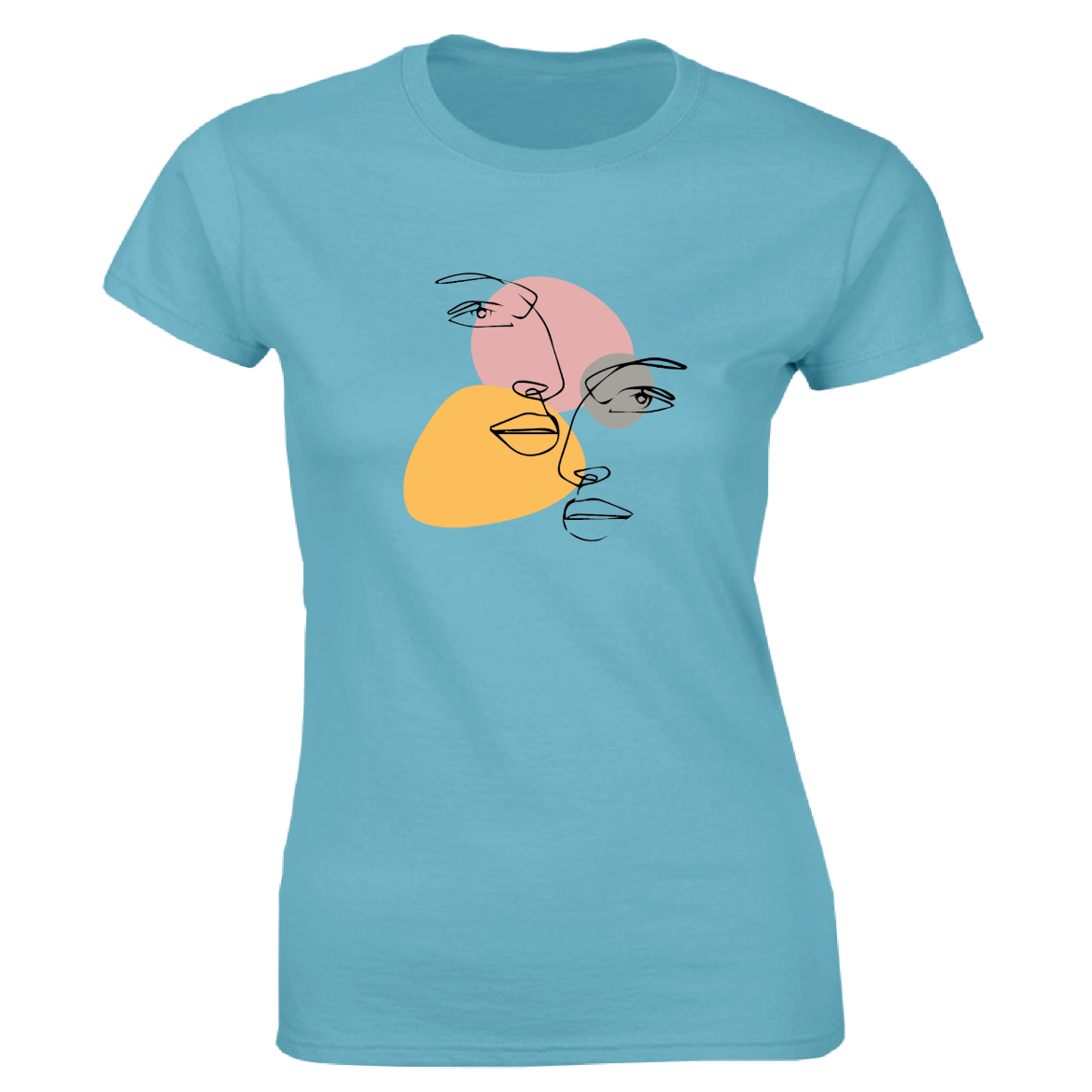 Εικόνα της Γυναικείο T-shirt με τύπωμα "Abstract faces" Τιρκουάζ