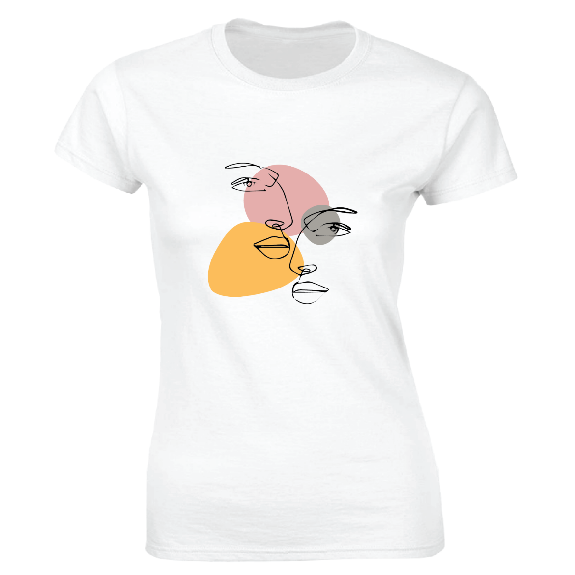 Εικόνα της Γυναικείο T-shirt με τύπωμα "Abstract faces" Λευκό