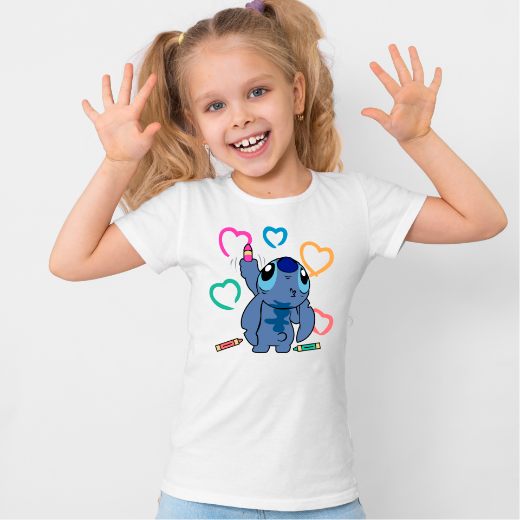 Εικόνα της Παιδικό t-shirt με τύπωμα  "Stitch coloring hearts" 