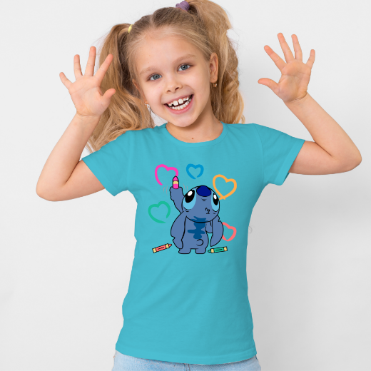 Εικόνα της Παιδικό t-shirt με τύπωμα  "Stitch coloring hearts" 