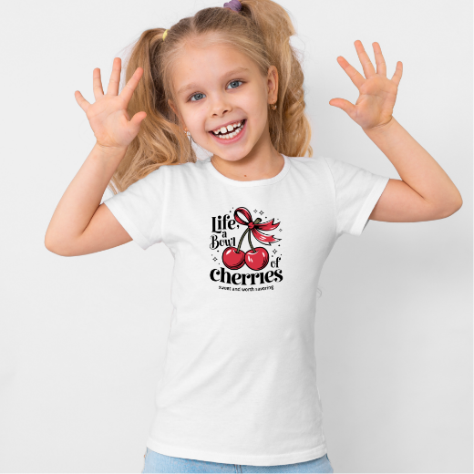 Εικόνα της Παιδικό t-shirt με τύπωμα  "life a bowl of cherries" 
